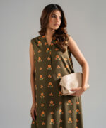 Green Arabic Lawn Straight Suit - View 3