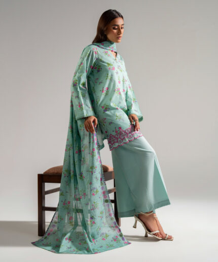 Pastel Mint Lawn Straight Suit - View 1