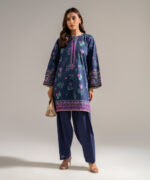 Dark Blue Cambric Straight Suit - View 4
