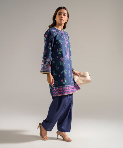 Dark Blue Cambric Straight Suit - View 2