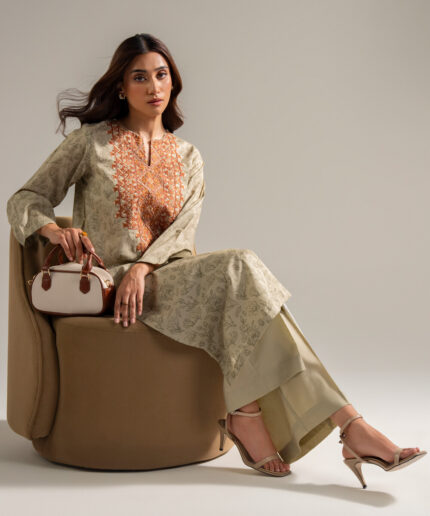 Dark Beige Cambric A-Line Suit - View 1