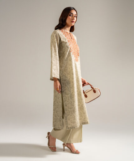 Dark Beige Cambric A-Line Suit - View 2