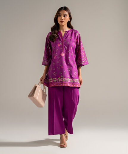 Plum Cambric Straight Suit - View 2