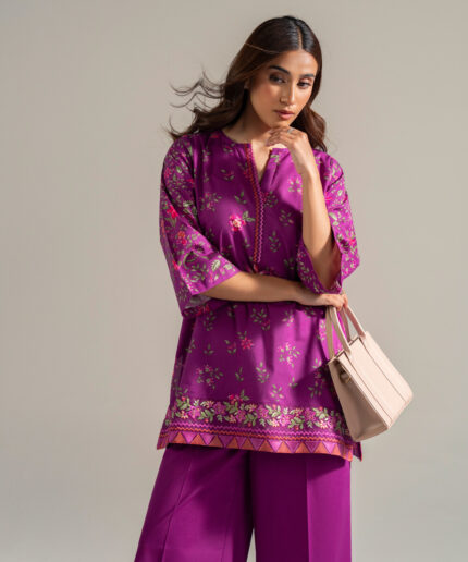 Plum Cambric Straight Suit - View 1