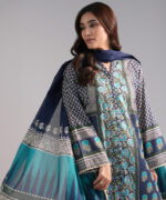 Dark Blue Lawn Drop Shoulder Suit - View 3