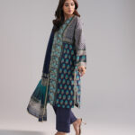 Dark Blue Lawn Drop Shoulder Suit - View 1