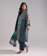 Dark Blue Lawn Drop Shoulder Suit - View 1