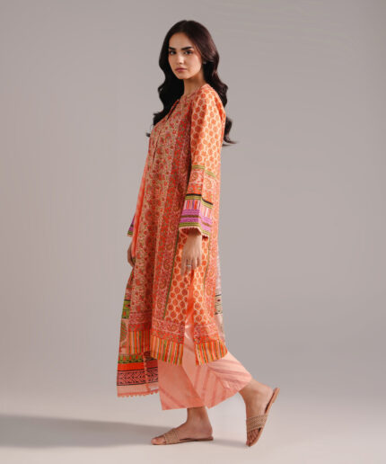 Peach Lawn Straight Suit - View 1