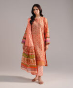 Peach Lawn Straight Suit - View 3