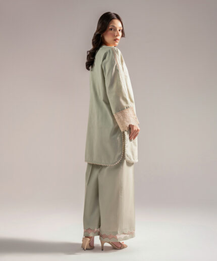 Mint Green Self Jacquard Straight Suit - View 1