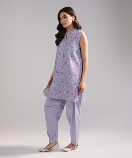 Lavender Seersucker Straight Suit - View 1