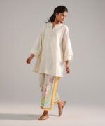 Off White Dobby Drop Shoulder Suit - View 3