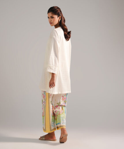 Off White Dobby Drop Shoulder Suit - View 1