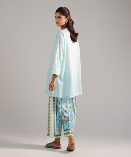 Ice Blue Dobby Drop Shoulder Suit - View 1