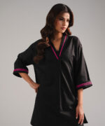 Black Dobby Drop Shoulder Suit - View 3