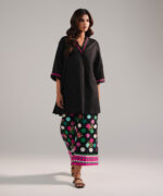 Black Dobby Drop Shoulder Suit - View 4