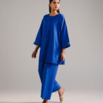 Dark Blue Dobby Drop Shoulder Suit - View 1