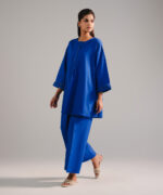 Dark Blue Dobby Drop Shoulder Suit - View 1