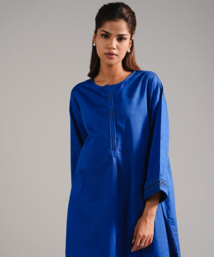 Dark Blue Dobby Drop Shoulder Suit - View 2
