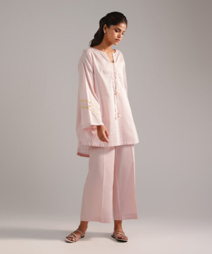 Light Pink Dobby Drop Shoulder Suit - View 1