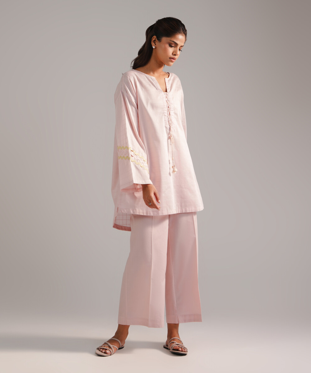 Light Pink Dobby Drop Shoulder Suit - View 1 Light Pink Dobby Drop Shoulder Suit - View 1
