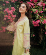 Lime Yellow Leno Kara Straight Suit - View 5