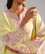 Lime Yellow Leno Kara Straight Suit - View 1