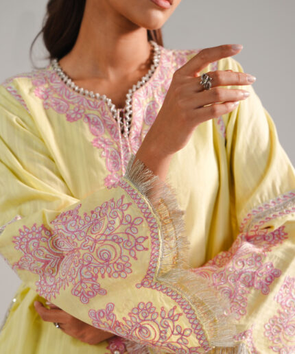 Lime Yellow Leno Kara Straight Suit - View 1