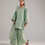 Mint Green Leno Kara Straight Suit - View 1