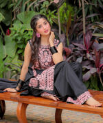 Black Leno Kara Straight Suit - View 1