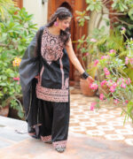 Black Leno Kara Straight Suit - View 6