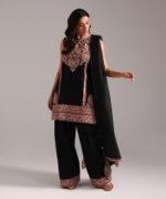Black Leno Kara Straight Suit - View 2