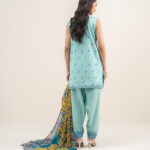 3 Piece Turquoise Dobby Straight Suit - View 1