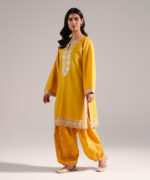 Mustard Yellow Slub Lawn Straight Shirt Suit - View 2