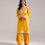 Mustard Yellow Slub Lawn Straight Shirt Suit - View 1