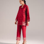 Maroon Slub Lawn Straight Shirt Suit - View 1