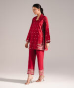 Maroon Slub Lawn Straight Shirt Suit - View 1