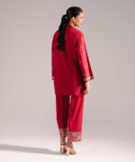 Maroon Slub Lawn Straight Shirt Suit - View 4