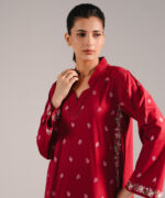 Maroon Slub Lawn Straight Shirt Suit - View 3