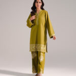 Green Slub Lawn Straight Shirt Suit - View 1
