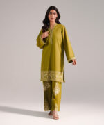 Green Slub Lawn Straight Shirt Suit - View 1