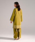 Green Slub Lawn Straight Shirt Suit - View 2