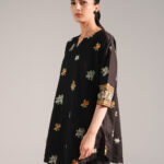 Black Slub Lawn Straight Shirt Suit - View 1