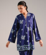 Dark Blue Slub Lawn Straight Shirt Suit - View 2