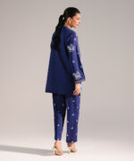 Dark Blue Slub Lawn Straight Shirt Suit - View 5