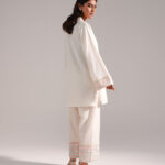 Off White Slub Lawn Straight Shirt Suit - View 1
