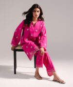 Pink Slub Lawn Straight Shirt Suit - View 1