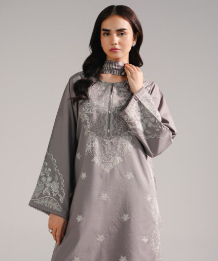 Grey Dobby Straight Suit - View 2