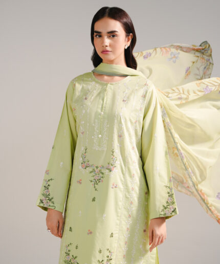 Green Dobby Straight Suit - View 1