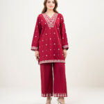 Maroon Dobby Straight Suit - View 1